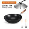 Old-Fashioned Non-Coated Cast Iron Wok, Round Bottom, Non-Slip, Non-Stick, Gas Stove Compatible, Nitrided Fine Iron.