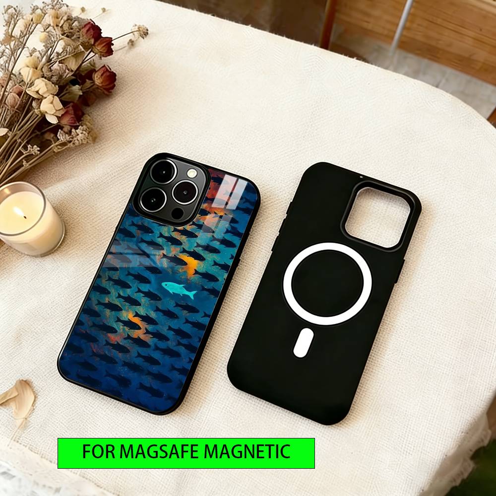 Small fish Phone Case For iPhone17,16,15,14,13,12,11 Plus,Pro Magnetic with Magsafe Wireless Charging