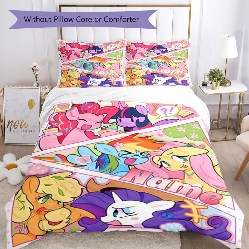 Little Pony (13) Customize Your Name Bedding Set Breathable Duvet Cover with Pillowcases Home Decoration Birthday Gift