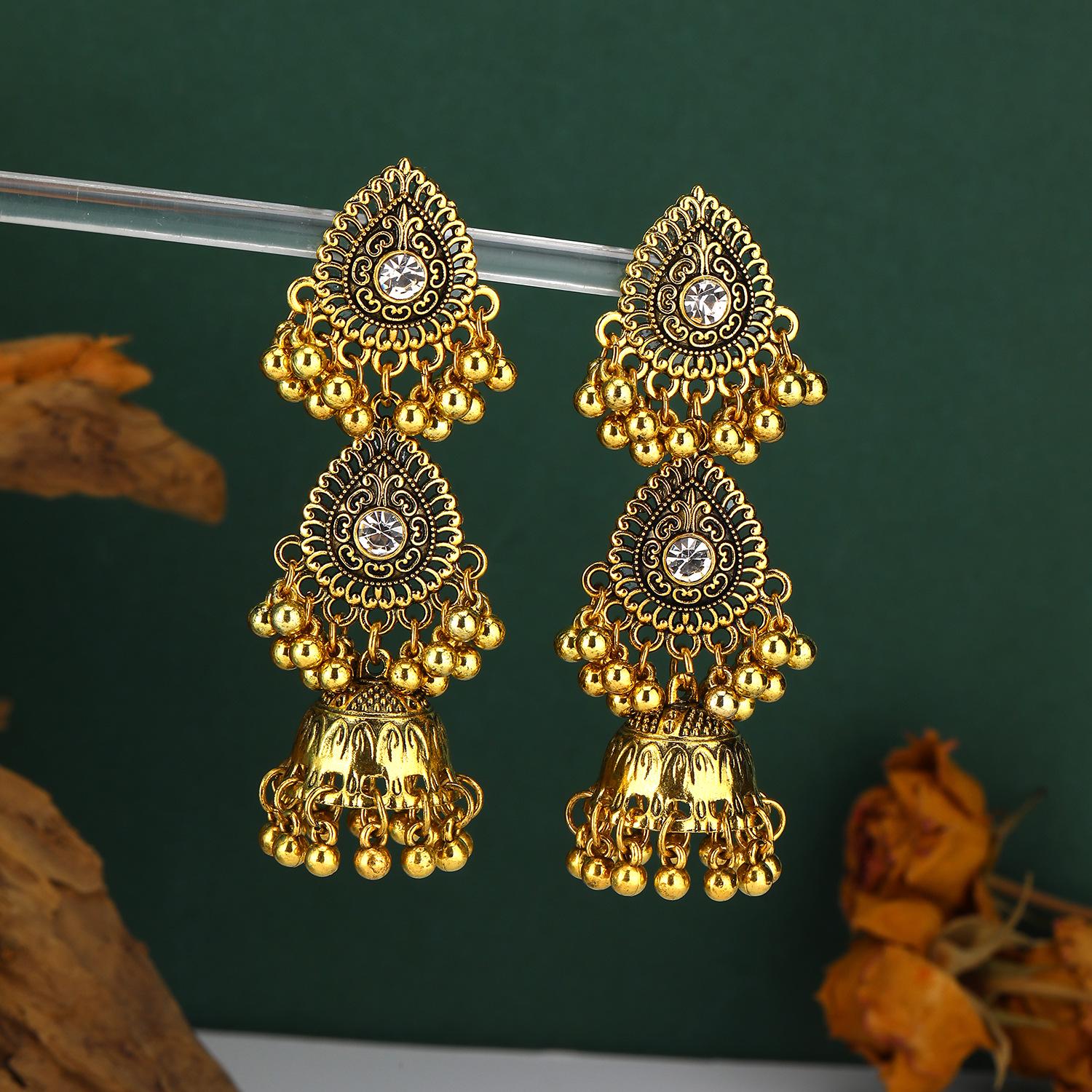 Retro Bohemian Rhinestone Tassel Earrings - Ethnic Style Fashion