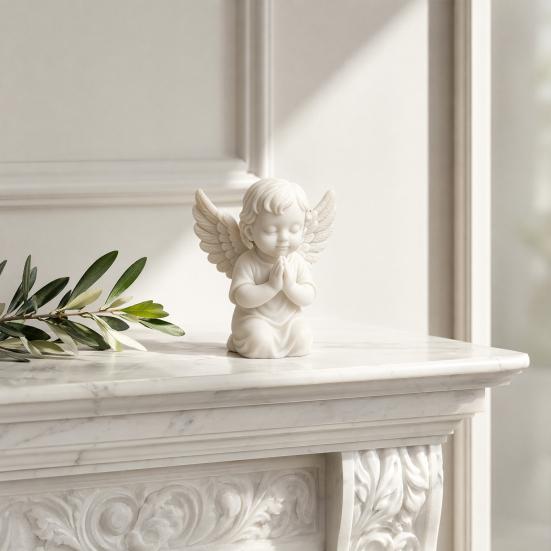 Statua d'Angelo in Ginocchio Stampata in 3D, Cherubino in Preghiera Statuetta da Scrivania, Scultura d'Angelo con Ali per Decorazione Casa Ufficio Interno Esterno Giardino