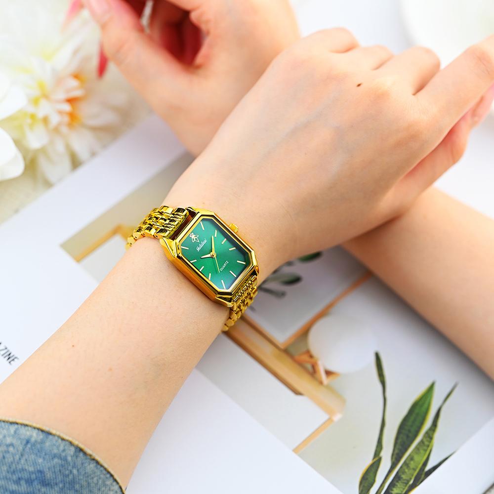 Elegant Vintage Octagonal Ladies Wristwatch Golden Case Quartz Watches Wateproof Steel Strap
