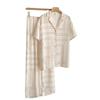 11 Summer ice silk thin pajamas women's short-sleeved trousers cardigan large size light luxury high-end sense can be worn outside loungewear cover