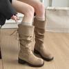 Knee High Boots Women's Fashion Round Toe Suede Sleeve Soft Sole Anti-slip Wear-resistant Block Heel Shoes