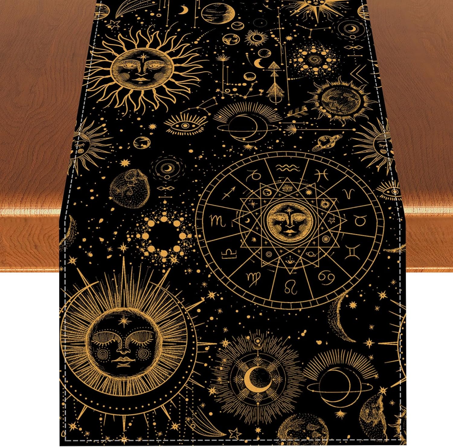 Planches Ouija Chemins de Table en Lin Robe Lune Occulte Foulard de Commode Décoration de Table Fournitures d'Astrologie Décorations de Table de Cuisine Maison 150x33cm