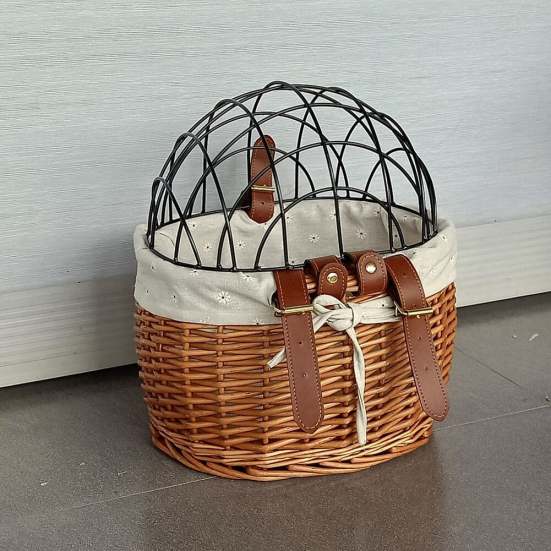 YCNYCHCHY Multi-functional Cat Dog Bicycle Storage Basket Handwoven Pet Seat Front Handlebars Carrier