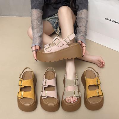 Fashion 2025 Sandals Clogs with Heel Beach Shoes Increasing Height New Thick Girls Summer Outside Slides Scandals Slipper Female Sandal