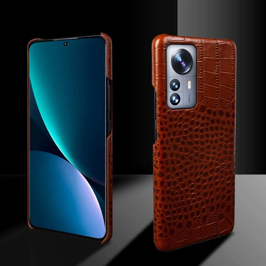 Crocodile Pattern Genuine Leather Case for Xiaomi 14 Ultra 13 Pro 12S 12T Mi 11 Lite Redmi Note 12 Pro Plus K50 K40 Hard Cover