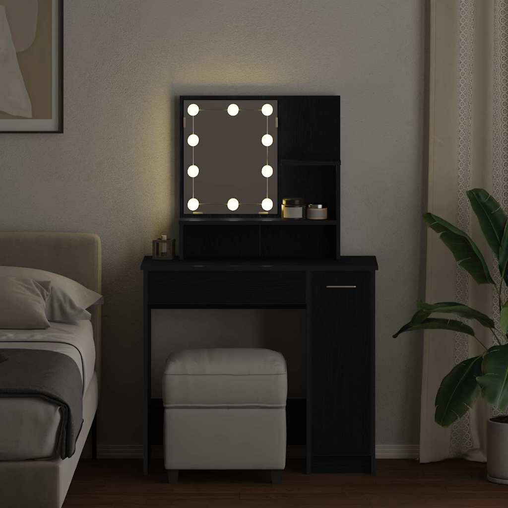 Makeup Table with Shelf Black Oak Effect 86.5 x 35 x 136 cm