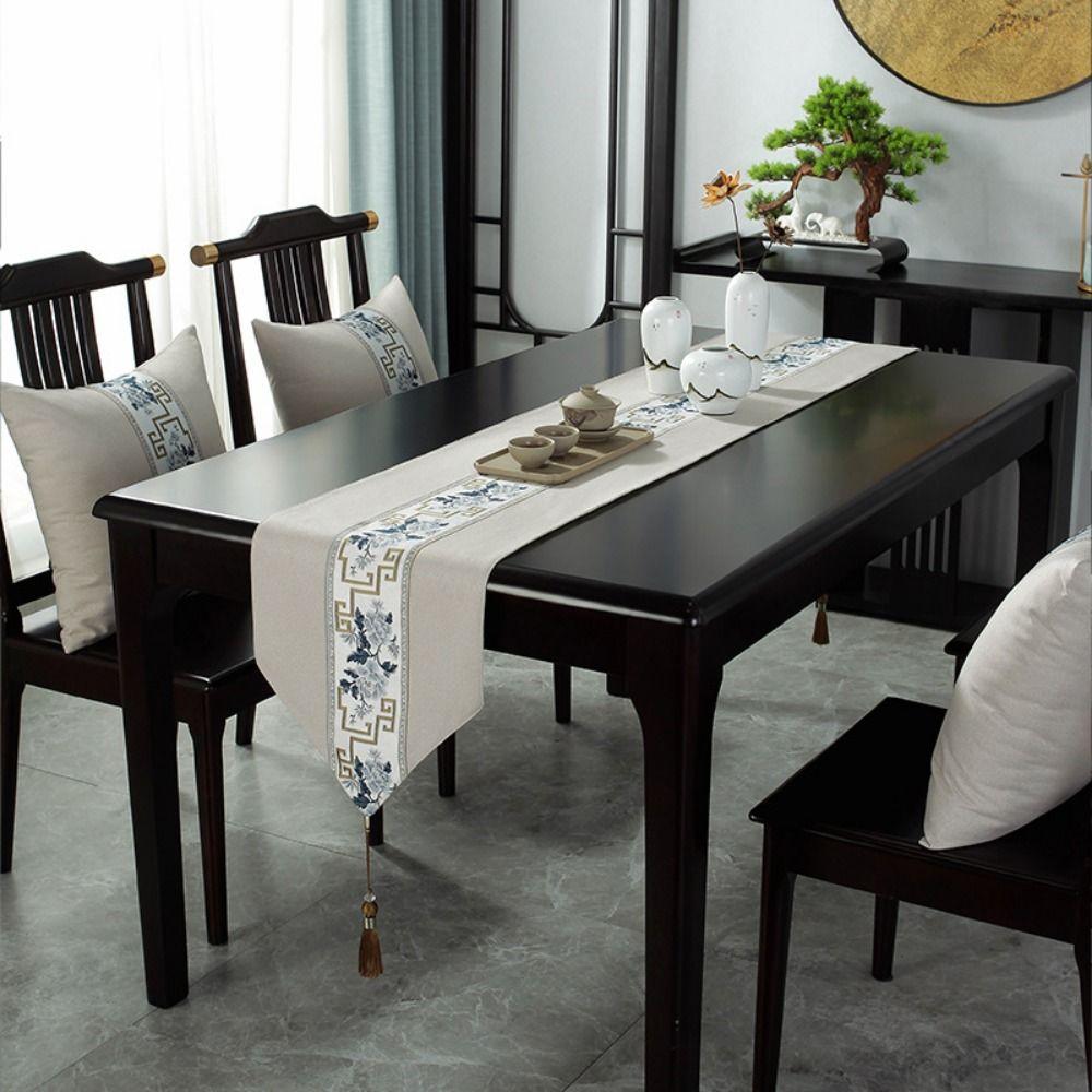 Chinese Style Floral Table Runner Vintage Tea Table Cloth Embroidery Bed Flag Home Kitchen Use