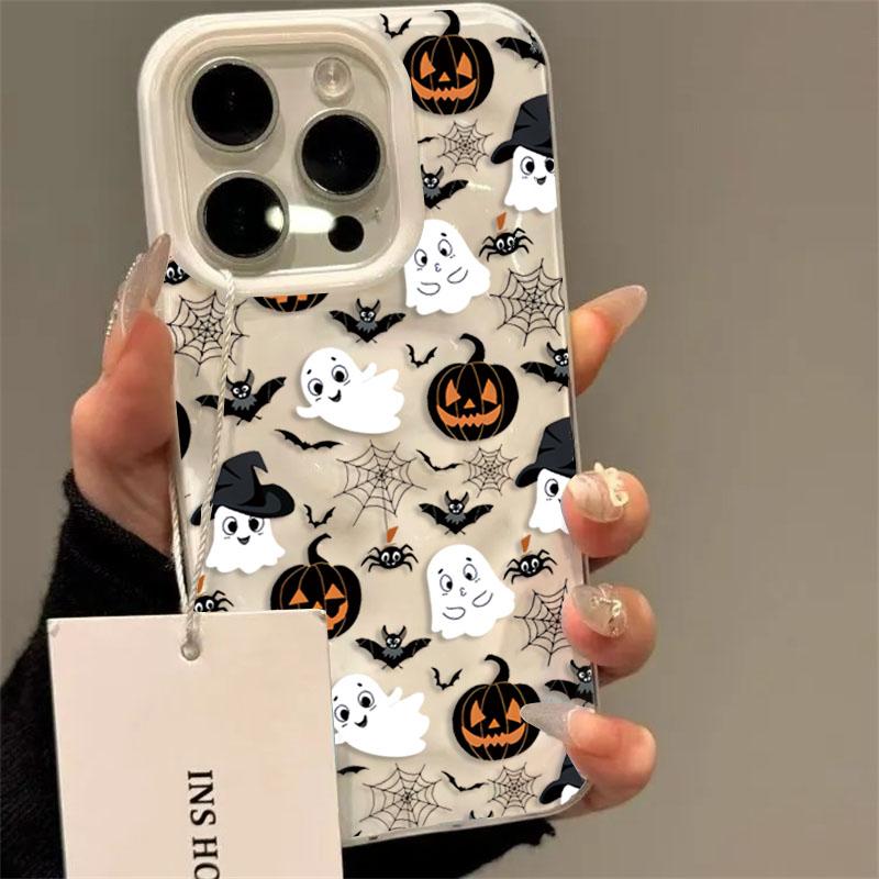 Halloween Pumpkin Ghost Bat Pattern Phone Case For iPhone 16 15 14 13 12 11 17 Air Pro Max Plus Shockproof Silicone Soft Cover
