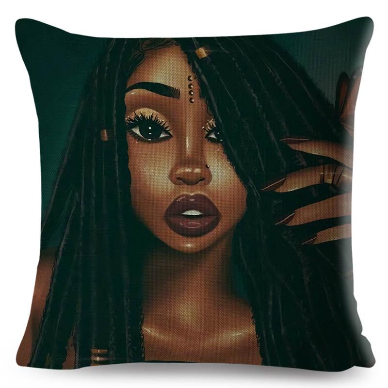 Beautiful Black Women Africa Girl Pillow Case Polyester Decor Colorful Cartoon Cushion Cover For Sofa Car Home Pillowcase 45X45