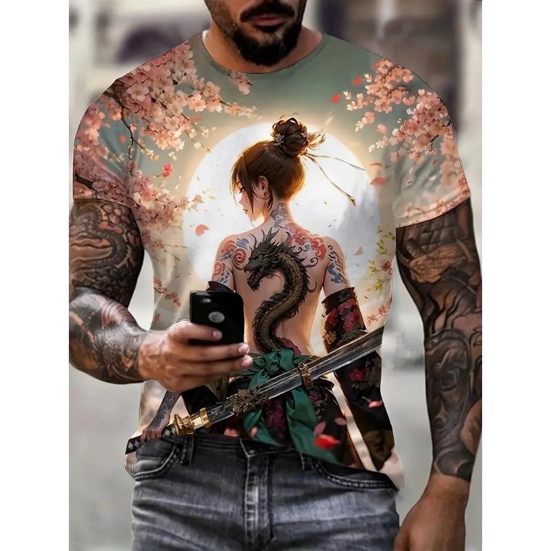 2026New Men's Cool Tattoo Girl Graphic T-Shirts Street Trend 3D Print Personality