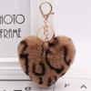 Large Heart Pompom KeyChain for Women Leopard Print Plush Car Keychain Bag Pendant Fashion Jewelry Fluffy Love Pompons Keyring