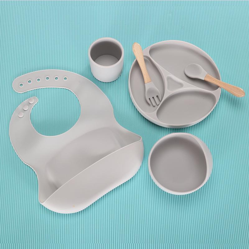 Silicone Baby Tableware Set: Non-slip Bowl, Bib, Plate, Fork & Spoon - Food Grade Material