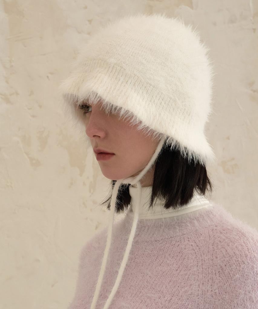 Bajal Hairy Cloche Hat White