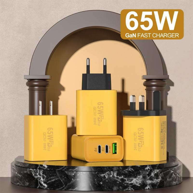 65W USB C Charger GaN Fast Charging Charger PD Quick Charge 3.0 Type C EU UK Plug Adapter for Samsung IPhone  Xiaomi Oppo