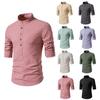 Men's Comfortable Striped Pullover Shirts Long Sleeve Shirt Casual Business Striped Shirt for Men Lightweight Work Breathable Stand-up Collar Shirts