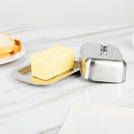 Nerezová máslenka s víkem Vzduchotěsná máslenka na pracovní desku Lednice Podnos na uchovávání másla pro smetanový sýr