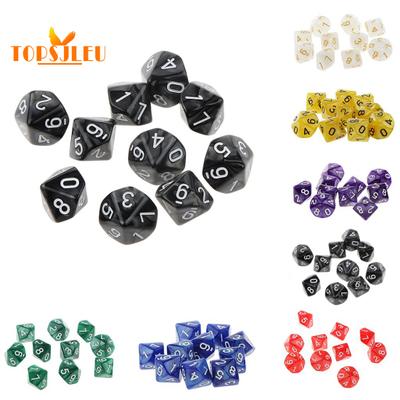 Jogo TRPG de cores sólidas multifacetadas D10 Dados poliédricos - Conjunto de 10 peças, cor vibrante, perfeito para adereços de festa