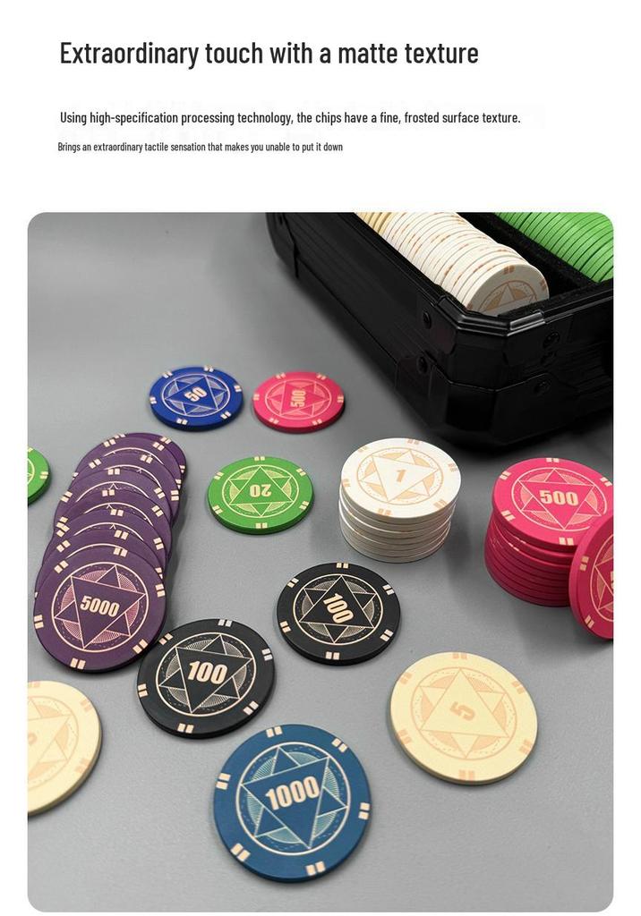 Texas Hold'em High-End Ceramic Poker Chip Set with Professional K Box for Card Rooms