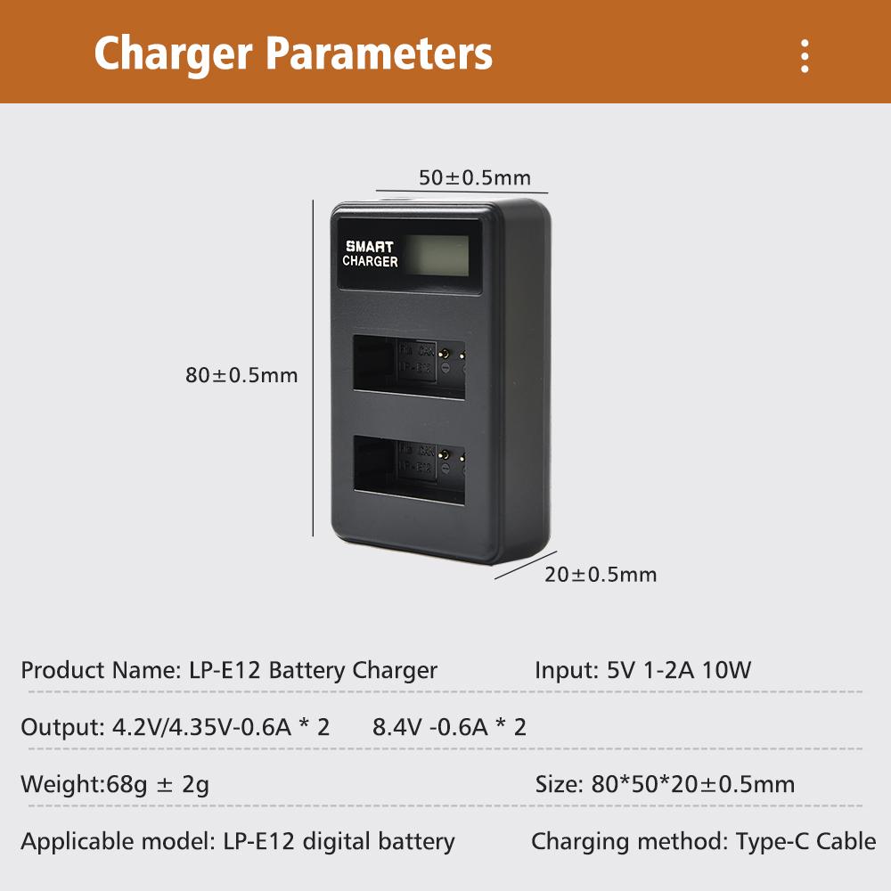 AJNWNM LP-E12 LP E12 LPE12 Li-ion Battery Set for Canon EOS M50, EOS M100,100D Kiss X7 Rebel SL1 Charger