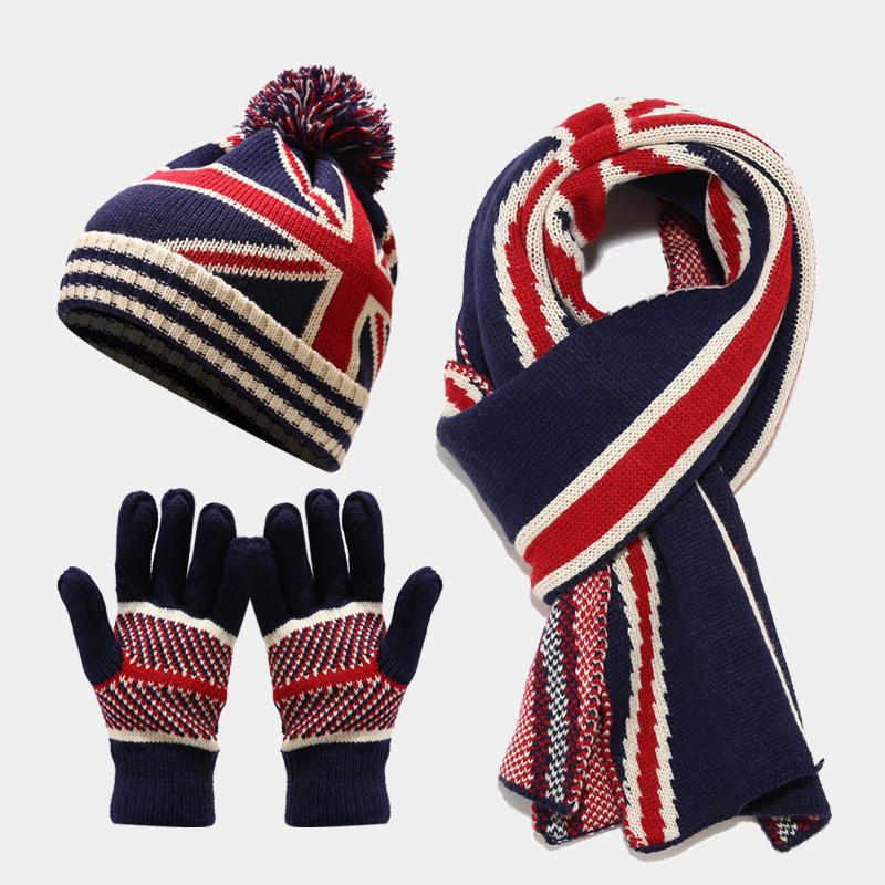Adult Chinese Flag Winter Hat Scarf Gloves Set For Outdoor Warmth