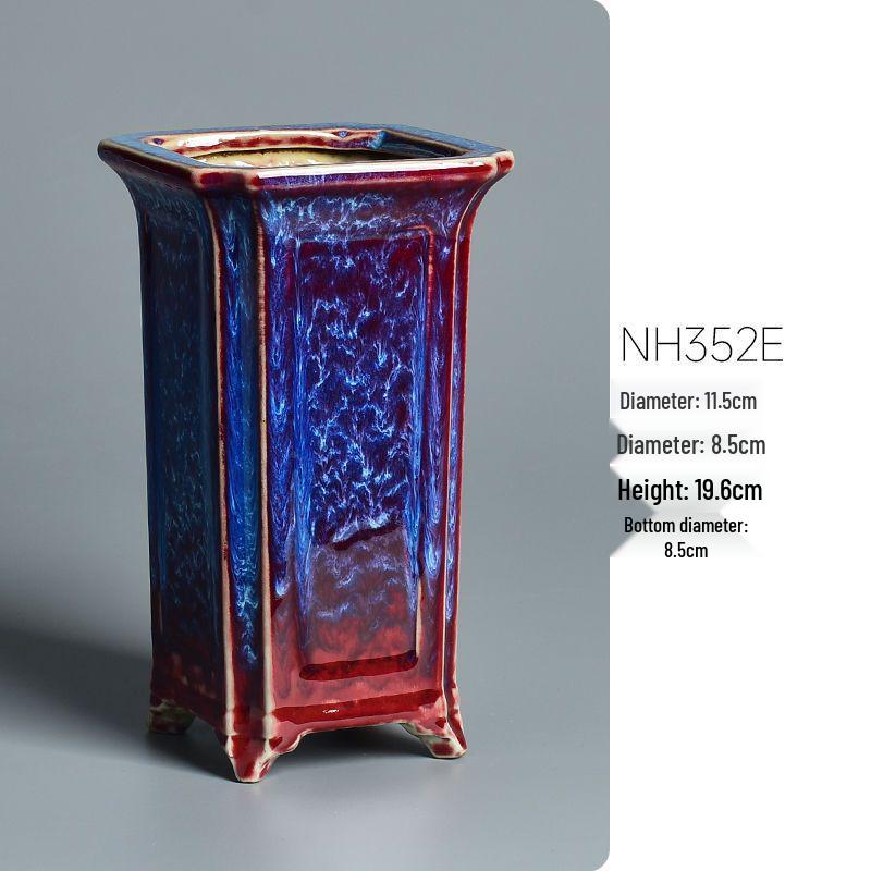 Ceramic Square Bonsai Flower Pot - Large High-Angle, Creative Chinese Style for Green Plants and Orchids