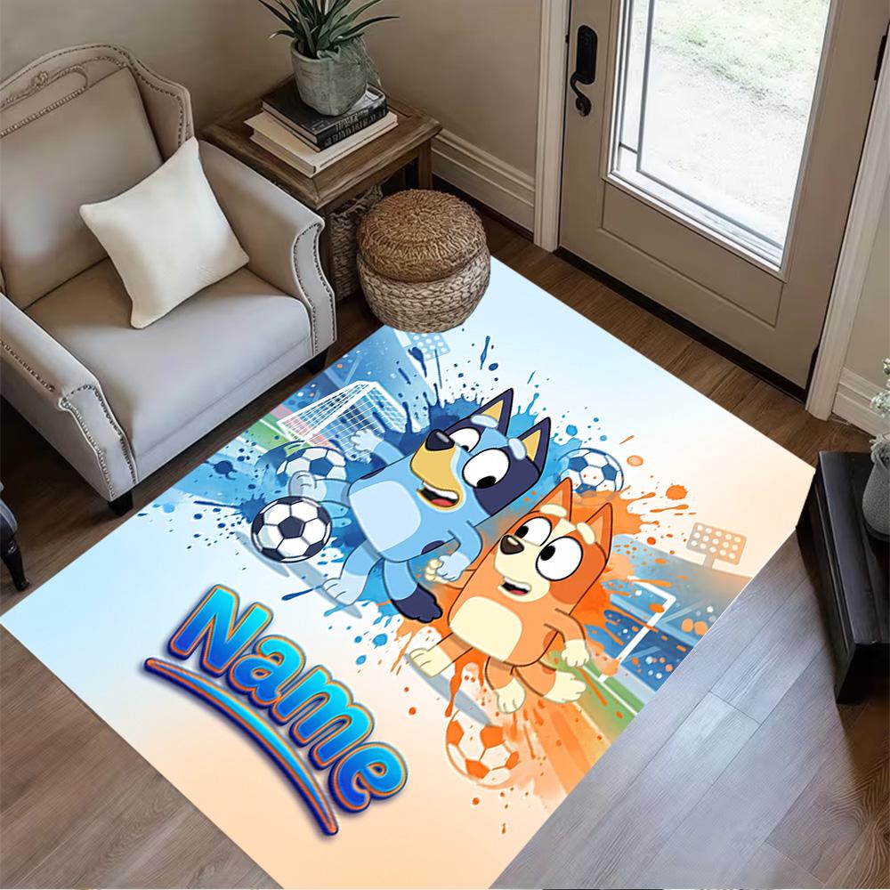 Soccer Fun Bluey Customized Name Floor Rug Office Rug Design for Dormitory Study room Playrooms Bedrooms Antislip Carpet Decorate Offices