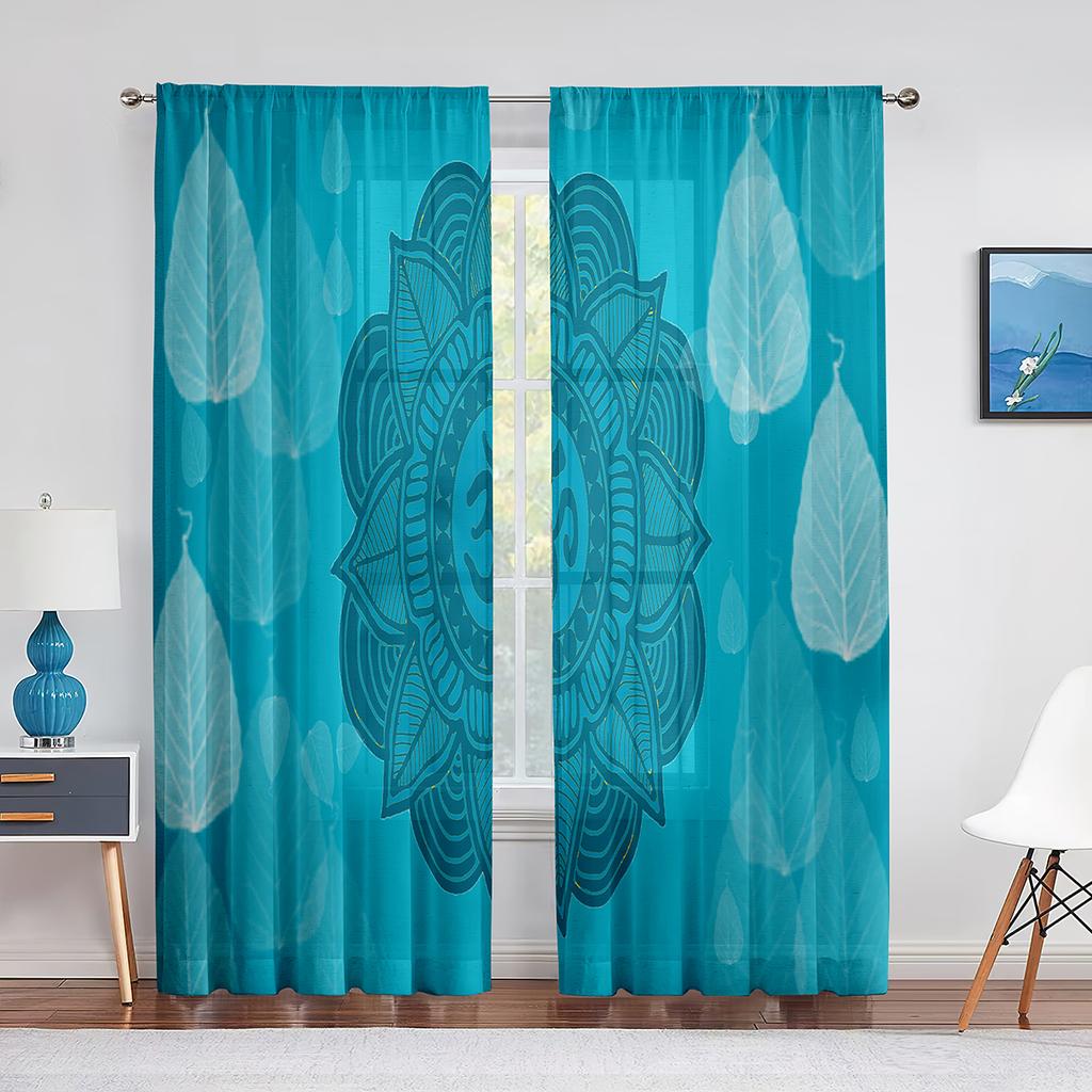 Mandala-Vorhang mit farbenfrohen Blumenmustern, durchsichtiger Voile-Vorhang, Blumen, Bohemian-Boho-Fenster-Tüllvorhänge für Wohnzimmer, Schlafzimmer, Küchendekor
