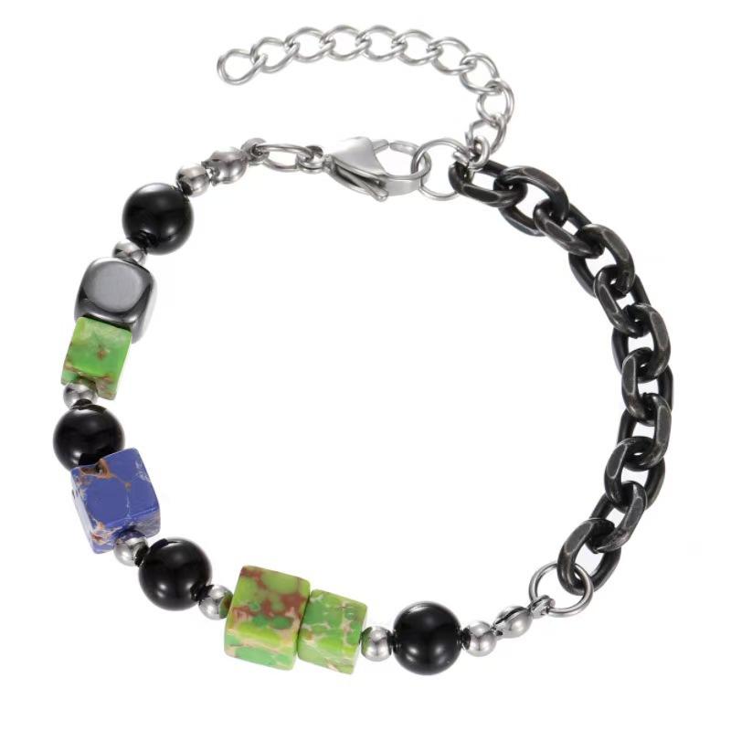New retro titanium steel agate square bead splicing bracelet couple ins hip hop simple hand jewelry accessories tide