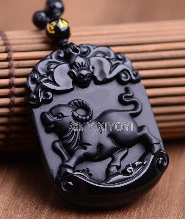 Naturalny Czarny Obsydian Rzeźbiony Chiński Starożytny Dwanaście Zwierząt Zodiaku Szczęśliwy Amulet Wisiorek Koraliki Naszyjnik Modny Prezent Biżuteria