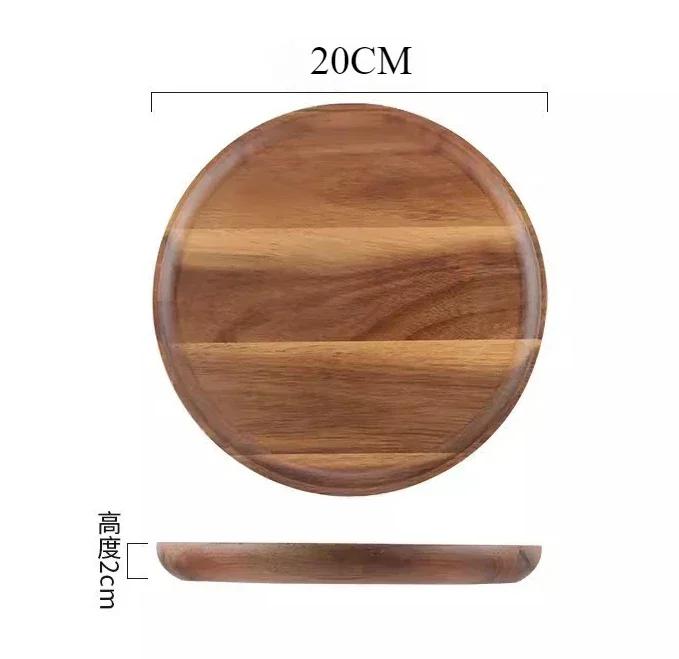 Wooden Round Tray Acacia Wood Home Coffee Bread Plate Multi-Purpose Solid Wood Afternoon Tea Treats