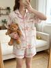 Jugendliche Mädchen Satin Kurzarm Pyjama Set Muschel Seestern Druck Revers Knopf Oberteil & Shorts Seidig Weich Sommer Nachtwäsche für Große Kinder 13-16J
