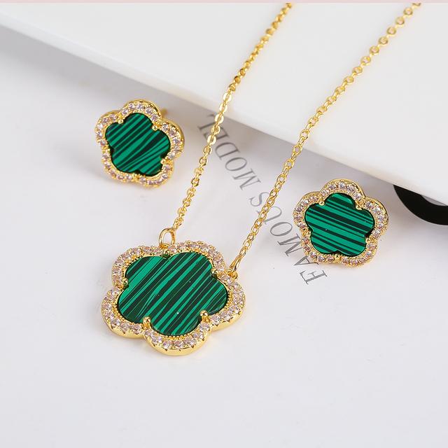 Top Quality Women Girls Five Leaf Flower Set Necklace Earrings Fashion Luxury Natural Stone Shell Set High Quality Zircon Gifts