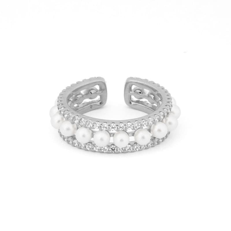 Shertz Pearl Cubic Layered Three-Line Ring