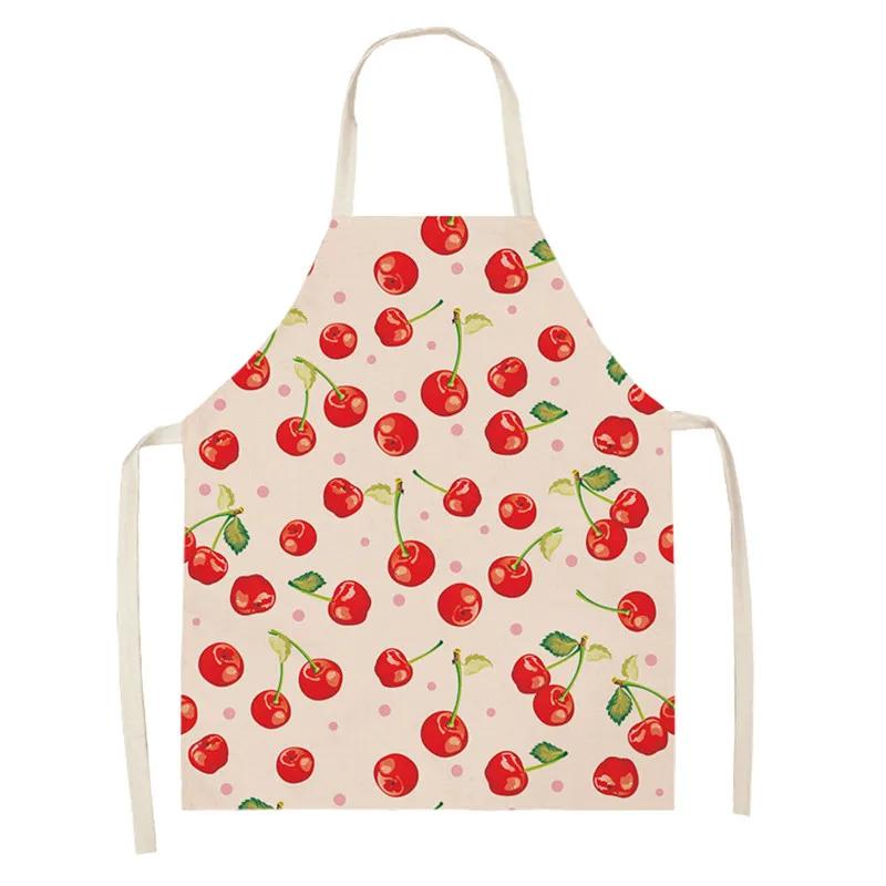 Fruit Cotton Linen Apron Cherry Orange Lemon Printed Kitchen Women Baking Waist Bib Home Cooking Sleeveless Pinafore Delantal