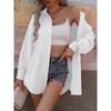 Women'S Elegant Long Sleeve Button-Up Shirt - Solid Color, Relaxed Fit, Knee-Length, Spring/Summer Casual Wear,Comfortable Wear |