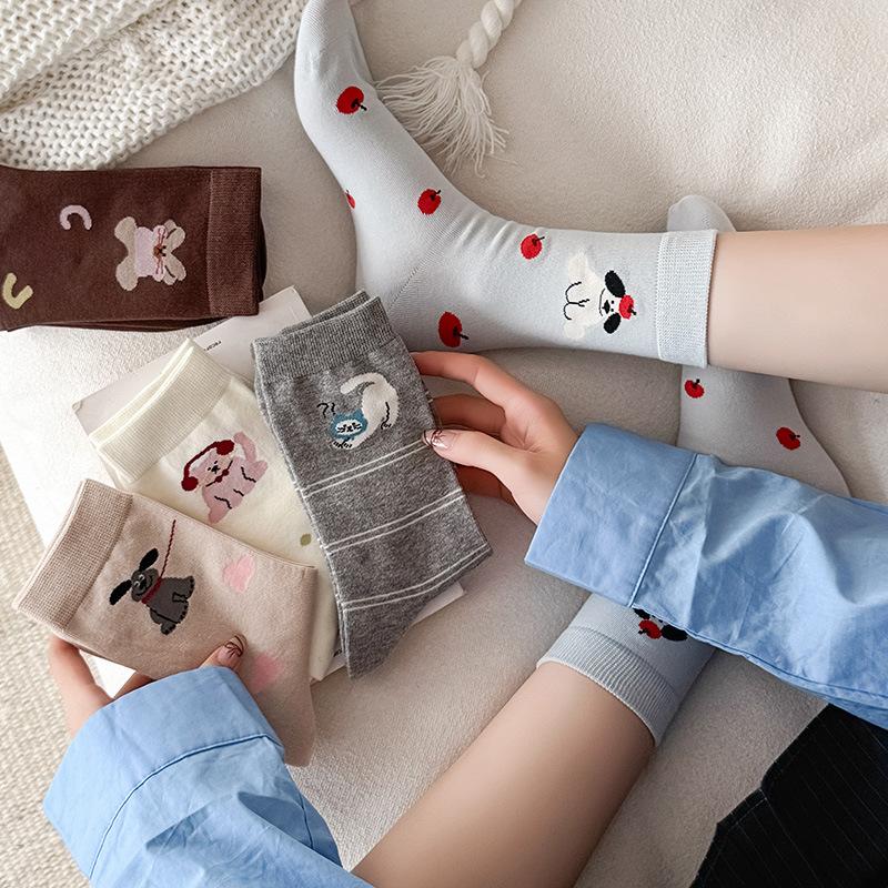 Funny Socks Animals Cartoon Dog Print Japanese Kawaii Cute Socks Women Korean Style Casual Harajuku Streetwear Middle Tube Socks