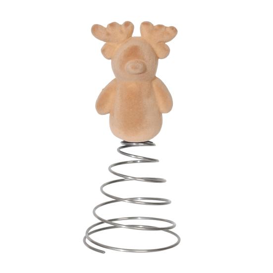 Christmas Reindeer Tree Topper 3D Flocking Elk Christmas Treetop Ornament for Indoor Home Christmas Tree