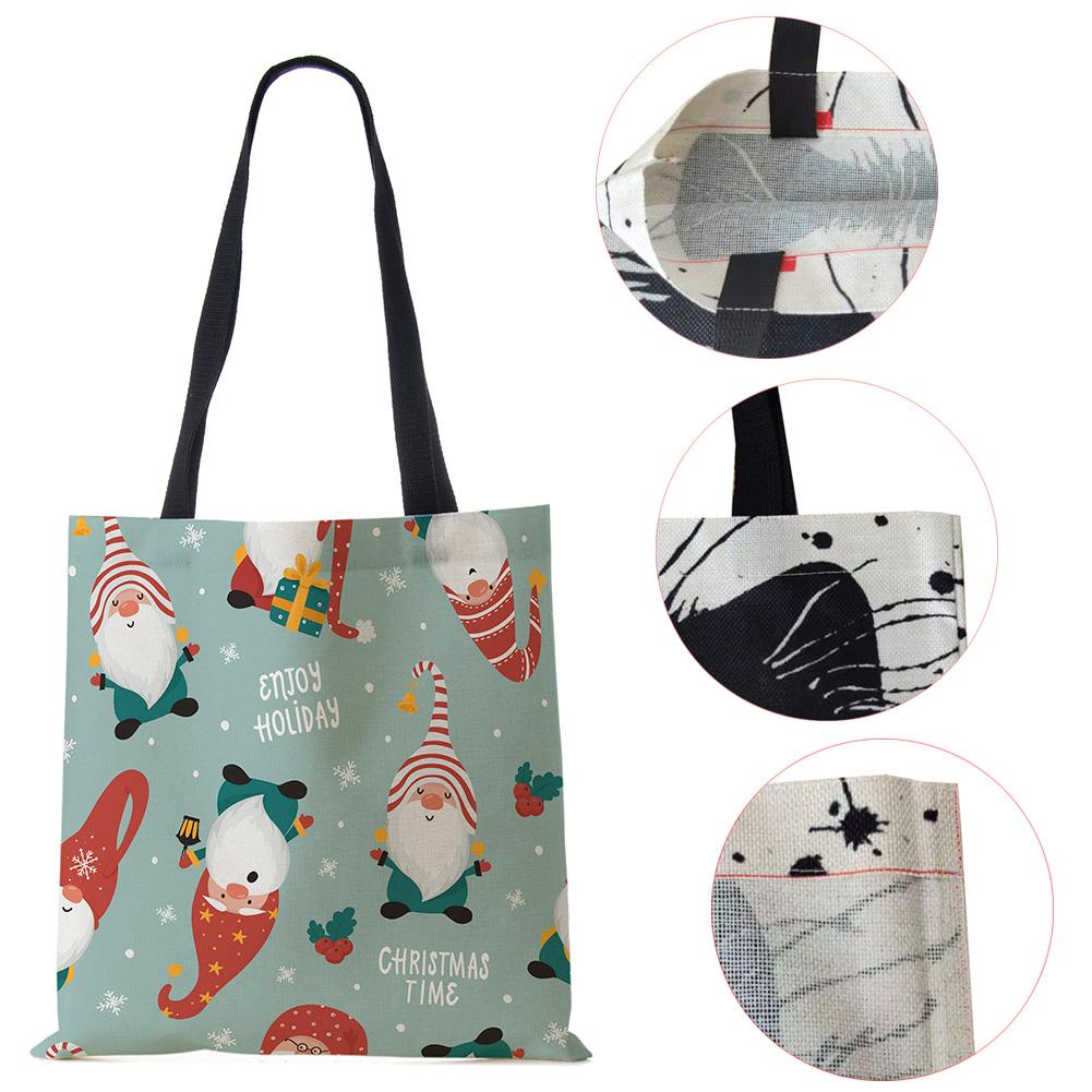 Christmas Santa Sock Print Shopping Bags Folding Reusable Customize Tote Shoulder Bag Groceries Canvas Handbags For Women Lady KTY