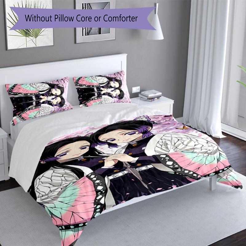 3pcs Demon Slayer characters1 pattern bedding set duvet cover set includes duvet cover &pillowcases, perfect all season bedroom decoration & gift