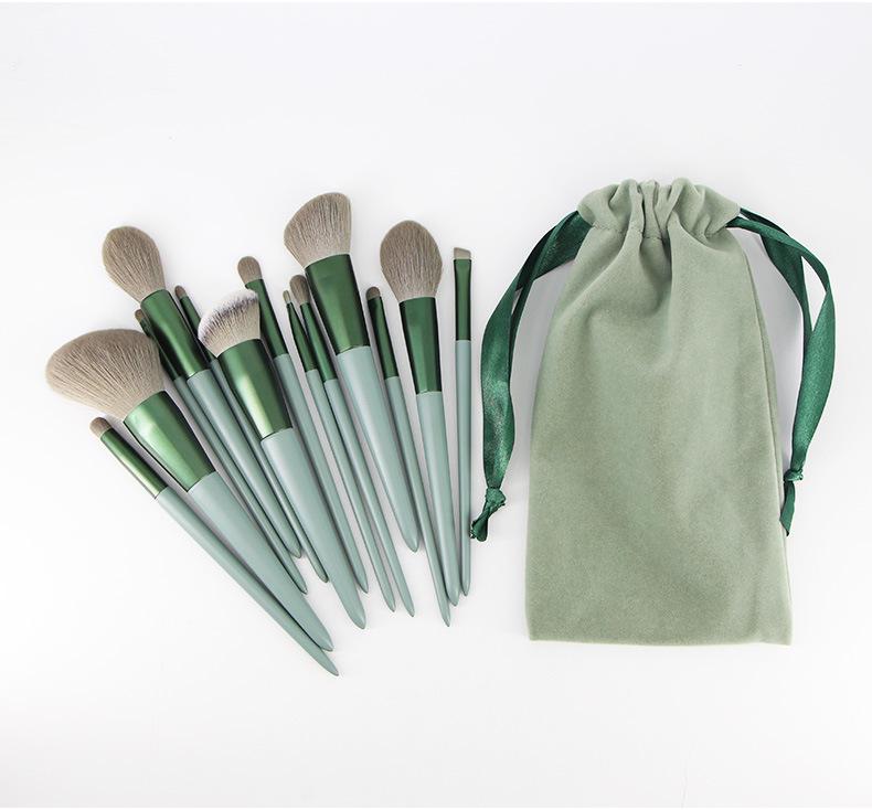 

Набор кистей для макияжа Yise Evergreen из 13 предметов – Зеленые деревянные ручки, Инструменты для красоты высокого класса для румян и рассыпчатой пудры.