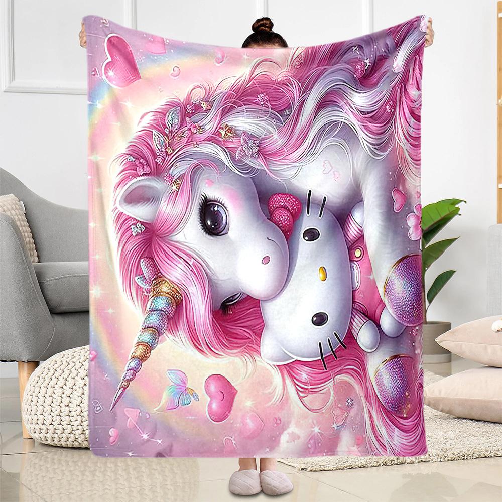 1pc Rainbow Unicorn Sky blanket Soft and Warm for Sofa Office Camping Travel Livingroom Great Gift for Friends and Family Comfortable