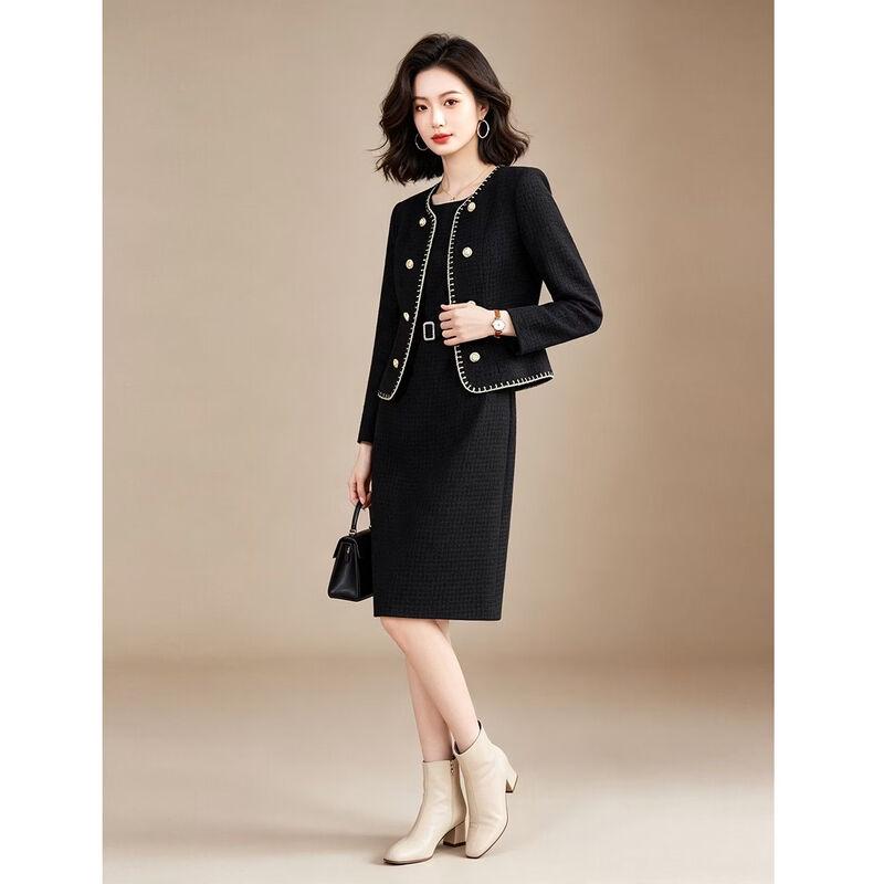 EST+II Women's Round Neck Button-Down Long Sleeve Two-Piece Dress Set