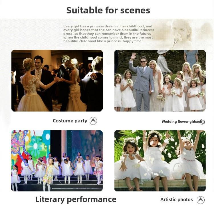 European-American Floral Print Bow Princess Dress for Girls