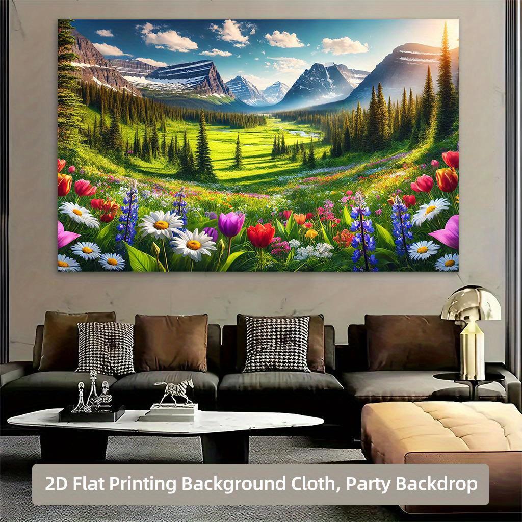 2D Flat Valley Spring Blooming Background Cloth for Living Room and Bedroom Decoration Polyester