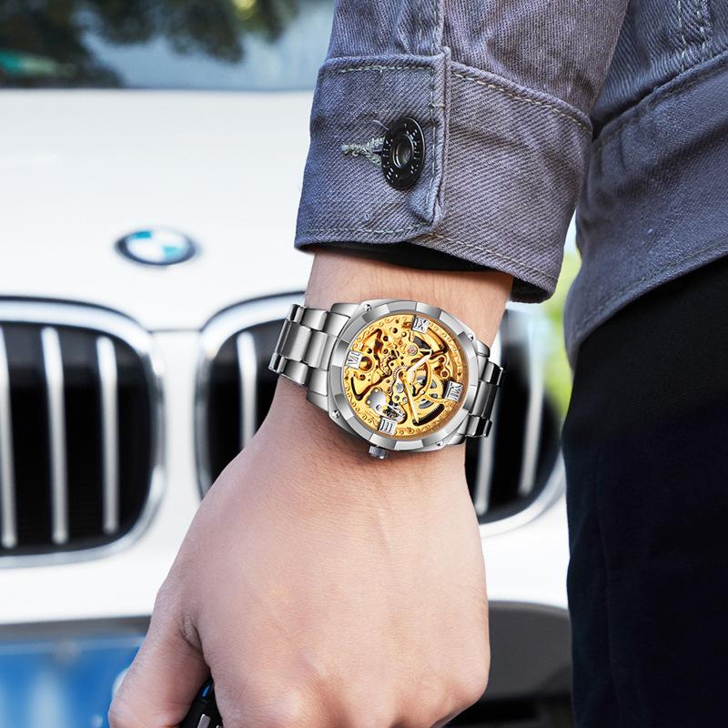Mechanical Men's Watch Stainless Steel Automatic Skeleton Watch Waterproof Watches for Men Gifts