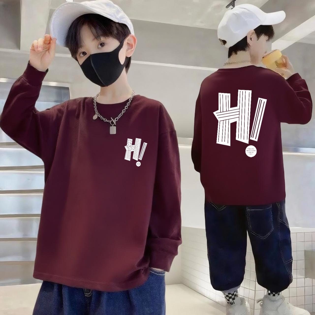 

100% Хлопок Мальчиковая Футболка с Длинным Рукавом и Круглым Вырезом - Осенняя Повседневная Детская Одежда 140cm (60-70 lbs)