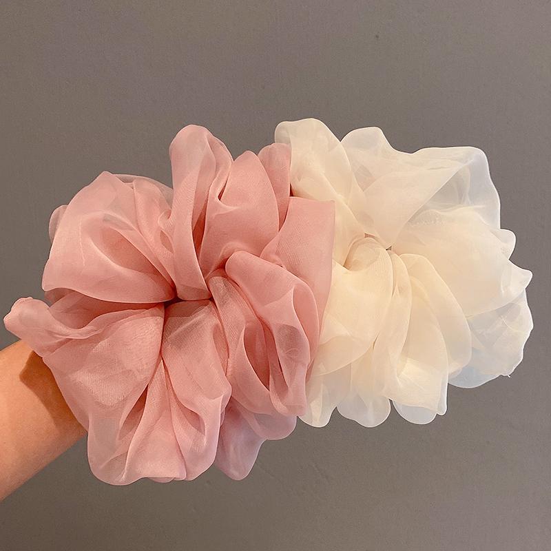 2023 Summer Organza Scrunchies Oversized Korea Large Hair Scrunchie Women Elastic Hair Bands Headwear Chiffon Hair Rope Ties